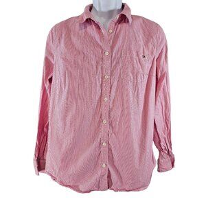 Tommy Hilfiger Red White Striped Button Front Shirt Size L Cotton Large